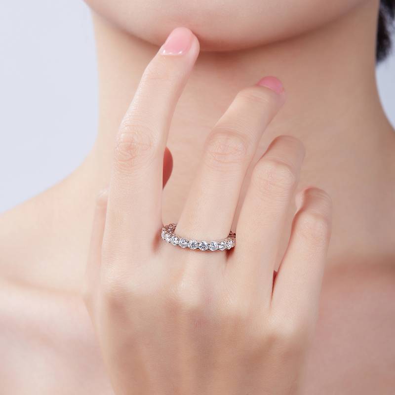 Round body lined ring S925 silver plated platinum moissanite diamond women's ring 2.4 carats D-grade